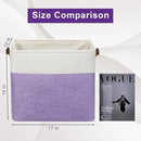 Large Fabric Storage Baskets | 50L Storage Bins, Decorative Linen Closet Baskets with Handles for Organizing, Shelf, Toys, Clothes, Home, Office, Nursery, 17x12x15Inches (Purple&White) by CozyNest Decor