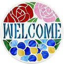 Bieye MSS002 Rose Flowers Tiffany Style Stained Glass Mosaic Decorative Stepping Stone for Garden Decor (12" Round, Welcome Sign) by CozyNest Decor