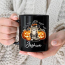 Customized Siberian Wearing Witch Hat Coffee Cup with Name, Personalized Siberian Cat Pumpkins Ceramic Mugs 11oz 15oz, Halloween Cat Cup Gift for Dad Mom Kid, Pet Owner Halloween Black Mug by TinyTreasures Baby Boutique