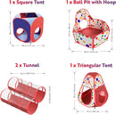 Playz 5-Piece Kids Play Tents Crawl Tunnels and Ball Pit Popup Bounce Playhouse Tent with Basketball Hoop for Indoor and Outdoor Use with Red Carrying Case by TinyTreasures Baby Boutique