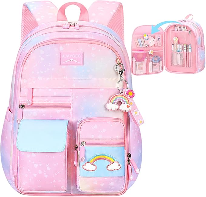 Kawaii Backpack, Pink Backpack for Girls, Kid Starry Rainbow Bookbag, Cute Backpack for Kids, Aesthetic Backpack, Pink by TinyTreasures Baby Boutique