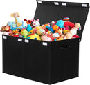 popoly 122L Large Toy Box Chest with Lid, Foldable Toy Storage Organizer Bin Boxes with Removable Divider for Kids, Boys, Girls, Nursery, Playroom, 26"x17" x17"(Linen Black) by TinyTreasures Baby Boutique