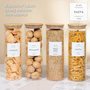 4 Pack Glass Jar with Airtight Wood Lid and White 132 Kichen Pantry Labels Preprinted - 38 Oz Clear Round Glass Food Storage Containers set For Cereal Rice Sugar by CozyNest Decor