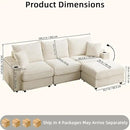 Modular Sectional Sofa Couch, Plush Corduroy Fabric Sectional Couches for Living Room with USB Charging Ports, Phone Holders, and Multi-Functional Storage Armrests (White, 3set+1ottoman) by CozyNest Decor