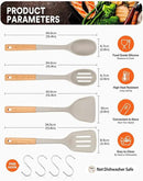 Silicone Cooking Utensils Set, Perfectly Angled for Frying, Mixing,Serving,Draining,Turning and Stirring, BPA-Free Matte Silicone, Wood Handles, Safe for Nonstick Cooking Surfaces,4 Pack (Khaki) by CozyNest Decor