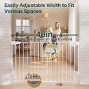 Cumbor 31.6-48" No Bottom Bar Baby Gate for Stairs, 2-in-1 Auto Close Dog Gate Indoor, Hardware Mounted Pet Gate for Doorways with Large Walk Thru Door, Child-Proof Safety Gate for Kids (White) by TinyTreasures Baby Boutique