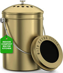 Utopia Kitchen Compost Bin for Kitchen Countertop - 1.3 Gallon Compost Bucket for Kitchen with Lid - Includes 1 Spare Charcoal Filter (Gold) by GreenHaven Gardens
