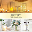 Glass Hurricane Candle Holder Large - Hewory 3pcs Gold Rectangle Flower Holders Centerpiece for Table, Tall Floor Square Pillar Candle Lantern for Wedding, Anniversary, Party, Fireplace, Dining Room by CozyNest Decor