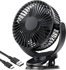 ATEngeus Rechargeable Clip-on USB Desk Fan, 3 Speeds, 5000mAh Battery, 720Rotation, Sturdy Clamp for Home, Camping, Treadmill and Car by TinyTreasures Baby Boutique
