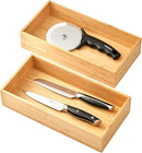 Umilife Bamboo Kitchen Utensils Organizer, Extra High Silverware Drawer Holder, Flatware Cutlery Storage Box, Multi-Use Drawer Divider in Office, Bathroom, Pantry - 12"x6"x2.5" (Set of 2) by CozyNest Decor