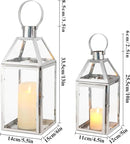 TRIROCKS Set of 2 Stainless Steel Decorative Lanterns 13"&10" H Metal Candle Holders with Tempered Glass for Home Decor Living Room Parties Events Tabletop Indoors Outdoors(Silver) by CozyNest Decor