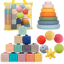 Montessori Toys Soft Stacking Building Blocks Rings Balls Sets 3 in 1 Baby Toys Bundle for Babies 6-12 Months Sensory for Toddlers 1-3 Teething Bath for Infants Learning Toy by TinyTreasures Baby Boutique