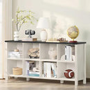 8 Cube Book Shelf, Farmhouse Wood Long Storage Organizer Bookcase, 62" Horizontal Antique White & Black Console Bookshelf, Kids Toy Storage Cabinet, Modern Open Book Case for Playroom, Office by CozyNest Decor