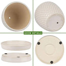 Docrin Ceramic Plant Pots Indoor: 6.6 + 5.5 Inch Planters with Drainage Holes and Saucer for Home/Office - Set of 2 /Milky White Honeycomb by GreenHaven Gardens