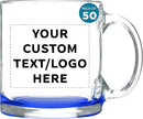 Custom Libbey Clear Glass Coffee Mugs 13 oz. Set of 50, Personalized Bulk Pack - Perfect for Coffee, Tea, Espresso, Hot Cocoa, Other Beverages - Blue Bottom by TinyTreasures Baby Boutique