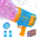 Bubble Gun Bazooka Machine with Solution - 69 Holes Blaster for Outdoor Summer Toy, Party Favors - Blue Bubble Maker Blowers for Kids by TinyTreasures Baby Boutique