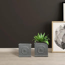 Kante Square Lion Head Concrete Planter Set of 2, Classic English Style Plant Pot with Drainage Hole and Rubber Plug for Indoor Outdoor, 10.2"x10.2"x10.2" and 12.6"x12.6"x12.6" Antique Gray by GreenHaven Gardens