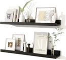 Fun Memories Picture Ledge Shelves Set of 2, 24 Inch Rustic Wall Mounted Floating Shelves with Lip for Home Storage and Décor in Bathroom, Kitchen, Nursery, Bedroom, Living Room, Black by CozyNest Decor