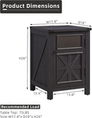 JXQTLINGMU Farmhouse End Table with Charging Station, 18'' Rustic Nightstand with Barn Door & Adjustable Shelf, Wooden Sofa Side Table with 3-Tier Storage for Living Room, Bedroom, Black by CozyNest Decor