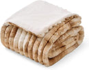 Amélie Home Faux Fur Throw Blanket for Couch, Cozy Fuzzy Fluffy Fur Luxurious Soft Striped Plush Gift Blankets for Family Sofa Chair Bed Living Room Bedroom, 55"x70", Tie-dye Khaki by CozyNest Decor