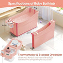Collapsible Baby Bathtub Foldable Bathtub for Toddler Portable Large Foldable Bath Tub Bathtub for Kids Petite with Thermometer and Storage Basket (Pink) by TinyTreasures Baby Boutique