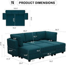 Belffin Terry Fabric Modular Sectional Sleeper Sofa Bed with Storage Convertible Sectional Couches for Living Room 6 Seaters Peacock Blue Modular Sofa by CozyNest Decor