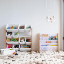 Humble Crew Kids Toy Storage Organizer with 12 Plastic Bins, Natural Wood/White – Removable Bins for Playroom, Bedroom, Toddler Furniture for Boys and Girls Ages by TinyTreasures Baby Boutique