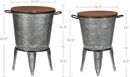 Rustee Rustic Storage Farmhouse Accent Side Table,Antique Galvanized Metal End Coffee Cocktail Table Box Bin with Round Wooden Lid Set of 2 (Galvanized),HC2009WT,One size by CozyNest Decor