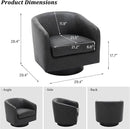Swivel Barrel Accent Chair, Modern Round Faux Leather Arm Chair for Living Room, Bedroom, Comfy Club Reading Chairs for Adults (Faux Leather, Black Grey, Set of 2)