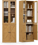 Bookcase with Doors, Tall Cabinets Storage Shelves, 5 Tier Bookshelf with Storage Cabinet, Light Wood Rustic Display Shelf Home Decor Furniture for Office, Living Room, Bedroom, Kitchen, Dining Room by CozyNest Decor