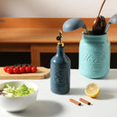 Sweejar 16 Oz Ceramic Olive Oil Dispenser Bottle, Oil Dispenser for Kitchen with Gravity Spout, Relief Opaque Oil Container for Evoo, Avocado Oil, Vinegar, Soy Sauce, 1 Pack(Fog Blue, Gold Spout) by CozyNest Decor