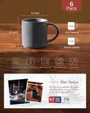 famiware Coffee Mug Set for 6, Star 12 oz Catering Mugs Cup Set with Handle for Coffee, Tea, Cocoa, Milk - Ceramic Stoneware Drinkware Set, Matte Dark Charcoal by CozyNest Decor
