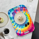 Serving Trays with Handles, 14.5 x 9.8 inch Rectangular Plastic Tray for Restaurant, Kitchen, Tie-Dye Colorful Spiral Patterns by CozyNest Decor
