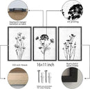 Flower Plant Wall Art Decor 16"x11" Set of 3 Black And White Botanical Painting Wood Framed For Minimalist Bedroom Office Rustic Living Room Abstract Wildflower Sign Hanging (Black) by CozyNest Decor