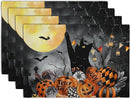 Black Cat Halloween Placemats Set of 4 Spooky Pumpkin Boo Bat Moon Horror Place Mats 12x18 Inch Seasonal Washable Linen Table Mat for Party Kitchen Dining Outdoor Indoor Decor by CozyNest Decor