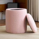 YFO Round Ottoman with Removable Lid Upholstered, Multifunctional Vanity Chairs for Makeup, Soft Footrest Stool Ottoman Foot Stool for Living Room, Bedroom, Boucle, Pink by CozyNest Decor