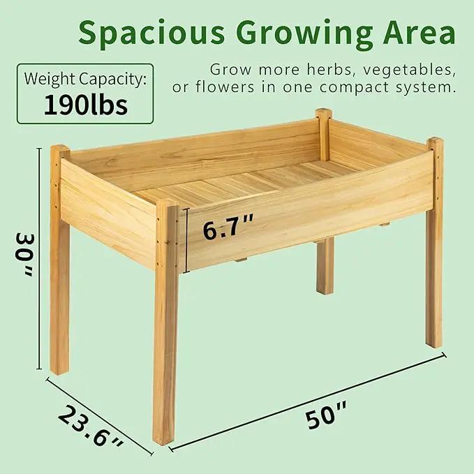 Premium Fir Wooden Raised Garden Bed with Four Legs for Backyard and Balcony Gardening,Suitable for Indoor and Outdoor use,49.5''×23.5''×30'', photo 2 of 8