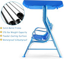 GLACER Porch Swing, Kids Patio Hammock w/Adjustable Canopy & Stand, Safety Belt, 2 Seats Outdoor Swing Bench, Metal Frame Hanging Lounge Chair, Swing Sets for Backyard, Garden, Poolside (Blue Puppy) by TinyTreasures Baby Boutique