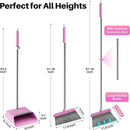JOYMOOP Pink Broom and Dustpan Set with 56” Handle, Upright Angle with Built-in Comb Teeth for Hardwood Floors and Pet Hair by CozyNest Decor