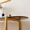 Oval Glass Console Table for Living Room, Foyer & Entrance, 2-Tiers Mid-Century Modern Sofa Table with Amber Glass Top, Walnut Finish Wood Top and Gold Finish Metal Frame by CozyNest Decor