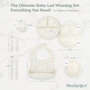 WeeSprout Baby Led Weaning Bundle, Silicone Suction Bowl, Spoons, Bib & Cup, Develops Self Feeding Skills, Dishwasher Safe (Confetti) by TinyTreasures Baby Boutique