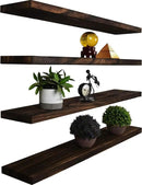 Wood Floating Shelves for Wall Decor, Rustic Wall Shelves for Bedroom Bathroom Kitchen Living Room, Set of 4 Walnut 36 Inch by CozyNest Decor
