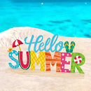 COCHIE Metal Hello Summer Sign, Summer Decorations for Home, Office, Shelf, Mantel, Indoor, Beach Slippers Tabletop Centerpiece Decoration, Watermelon Red Decor (Beach) by CozyNest Decor