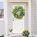 WANNA-CUL 24 Inch Spring Summer Carnation Wreaths for Front Door, Spring Front Door Wreath with Blue &Yellow Flowers Door Wreath with Pomegranates,Daisy for Wedding by CozyNest Decor
