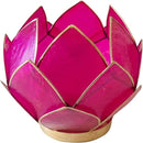 Blooming Lotus Capiz Shell Tealight Candle Holder, Handcrafted Decorative Tea Light Candleholder with Translucent Flower Petals for Ambient Illumination and Natural Elegance, Fuchsia by CozyNest Decor