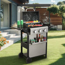 3-Burner Propane Gas BBQ Grill with Side Burner - Stainless Steel 30,000 BTU Patio Garden Barbecue Grill with Two Foldable Shelves by GreenHaven Gardens