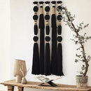 Macrame Wall Hanging Black Sphericity Cotton Tassels Textile Hanging Geometric Yarn Wall Art for Bedroom Living Room Decor 15.7" W x 39" L by CozyNest Decor