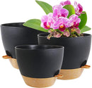 10/9/8 inch Medium Self Watering Pots, Planter, Plant Pots with Mesh Drainage Holes for Indoor Outdoor Garden Plants, Plastic Flower Pots with Removable Deep Reservoir, Black with Brown by CozyNest Decor