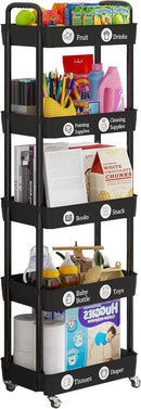 Laiensia Storage Cart,Multifunction Utility Rolling Cart Kitchen Storage Organizer,Mobile Shelving Unit Cart with Lockable Wheels for Bathroom,Laundry,with Classified Stickers by CozyNest Decor