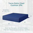 Codi Outdoor Seat Cushions for Patio Furniture 22x22 Inch, Waterproof Chair Cushion with Handles & Adjustable Straps, Fade Resistant - Set of 2, Navy Blue by GreenHaven Gardens